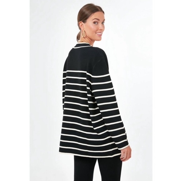 Tuckernuck Lauren Cardigan Black White Stripe XXL Pockets Academia Preppy - Picture 3 of 13